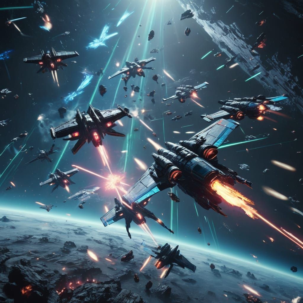 Epic Space Battle Concept Art with Laser Blasts