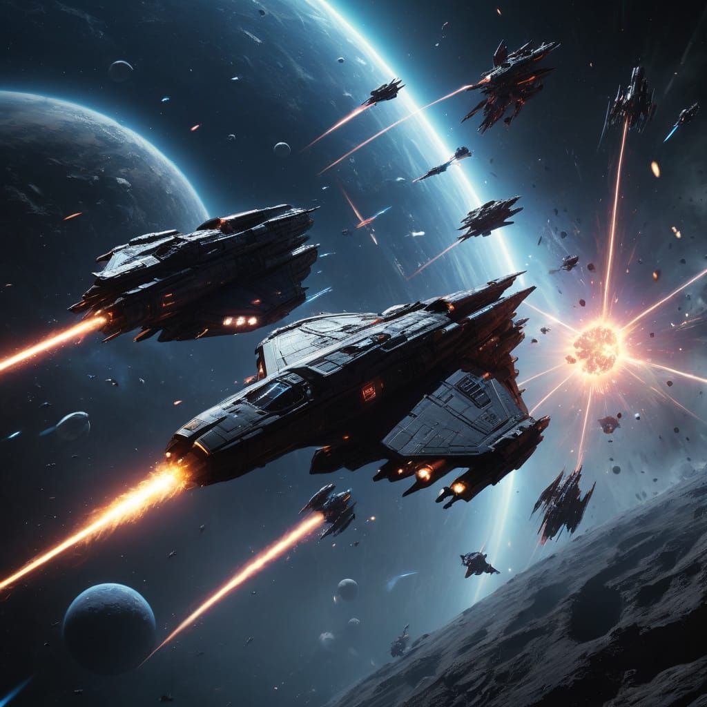 Epic Space Battle Concept Art with Laser Trails