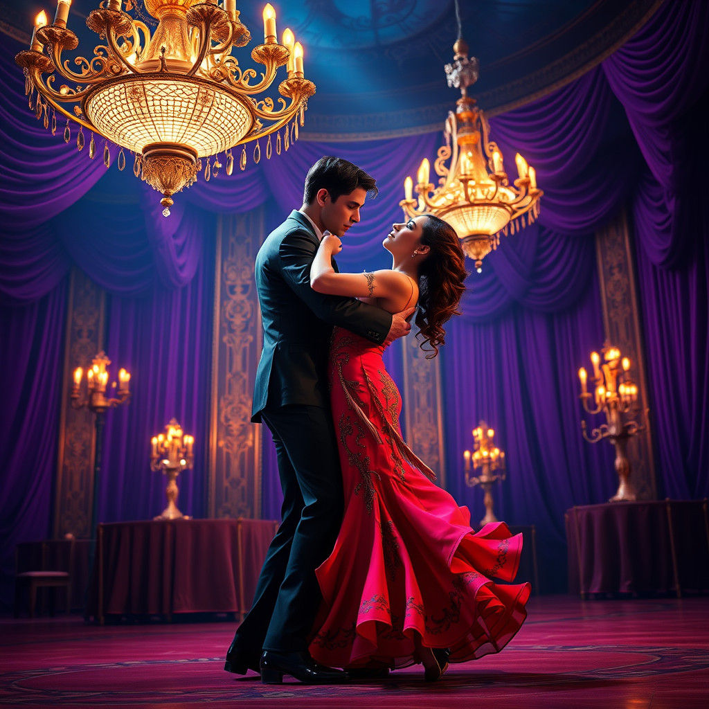 Dramatic Tango Dancer in Ornate Ballroom