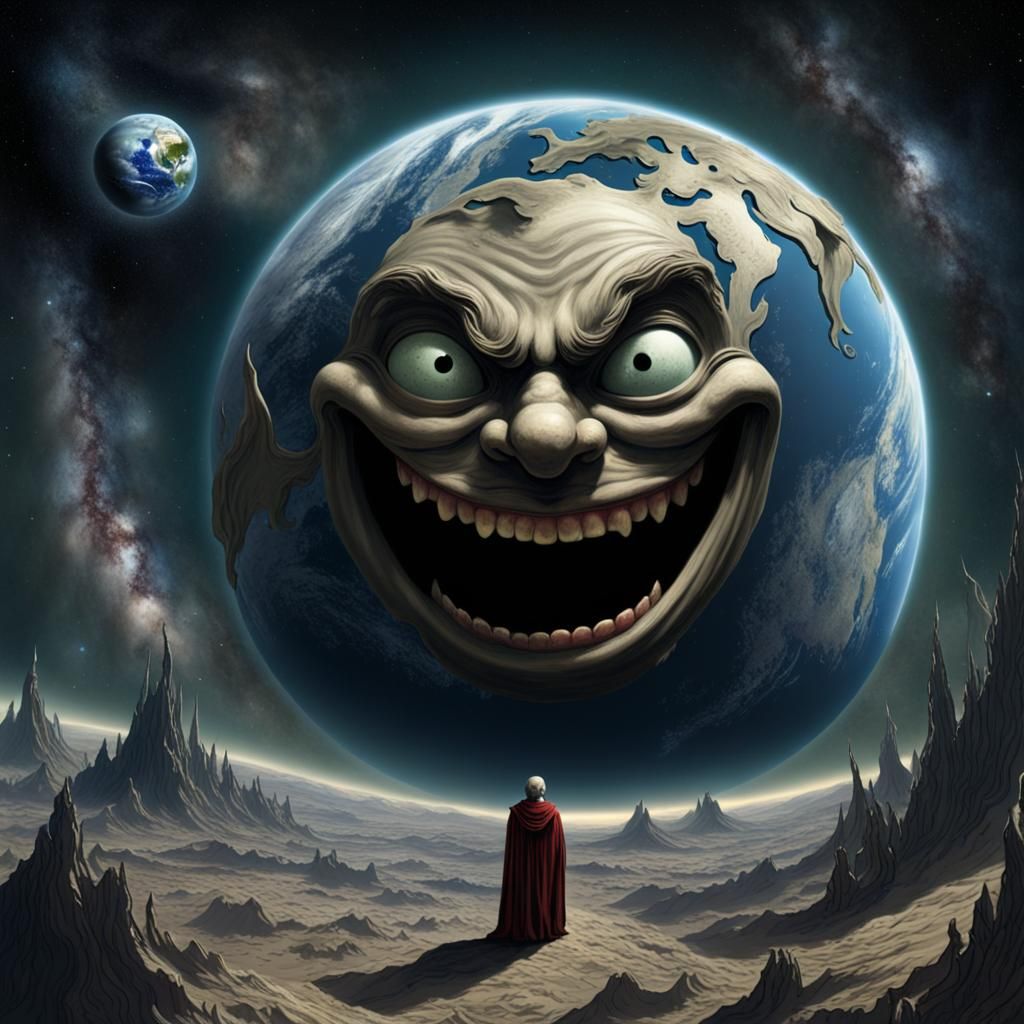 Menacing Planet Leers at Earth: Horror Art