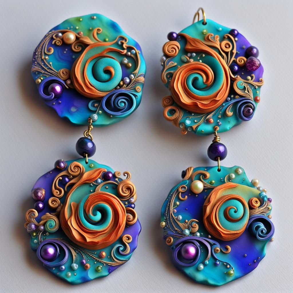 Polymer Clay Earrings with Beads and Crystals
