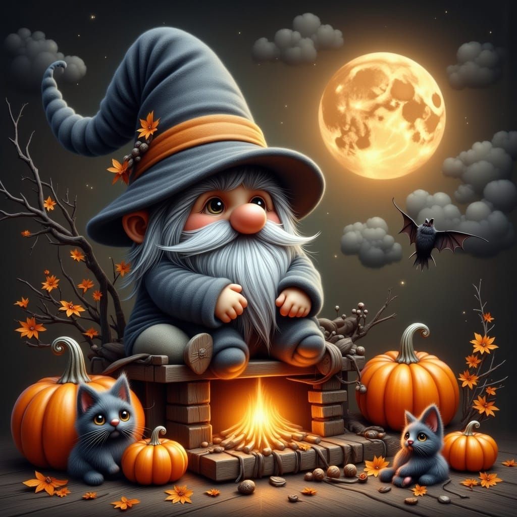 Gnomes Celebrate Samhain with Friends and Creatures