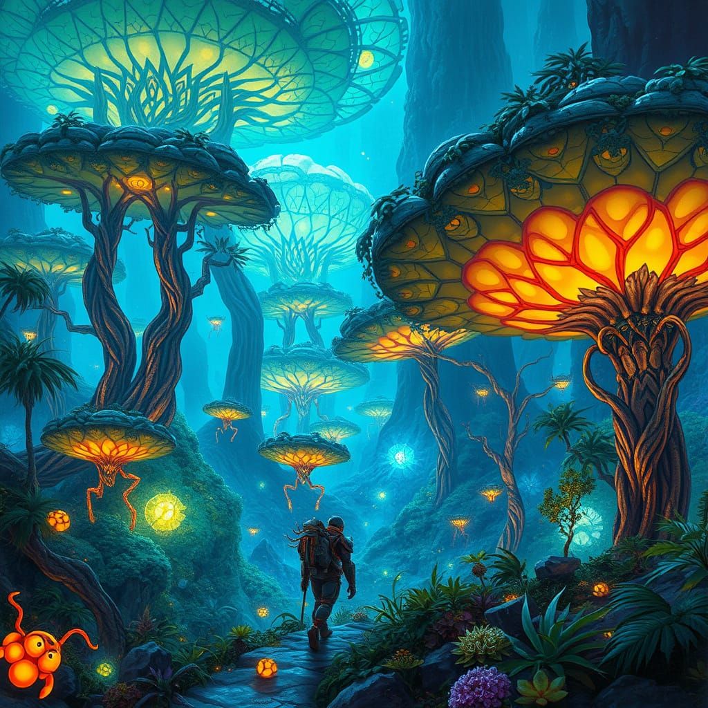 Bizarre Alien Jungle Teeming with Bioluminescent Flora and F...