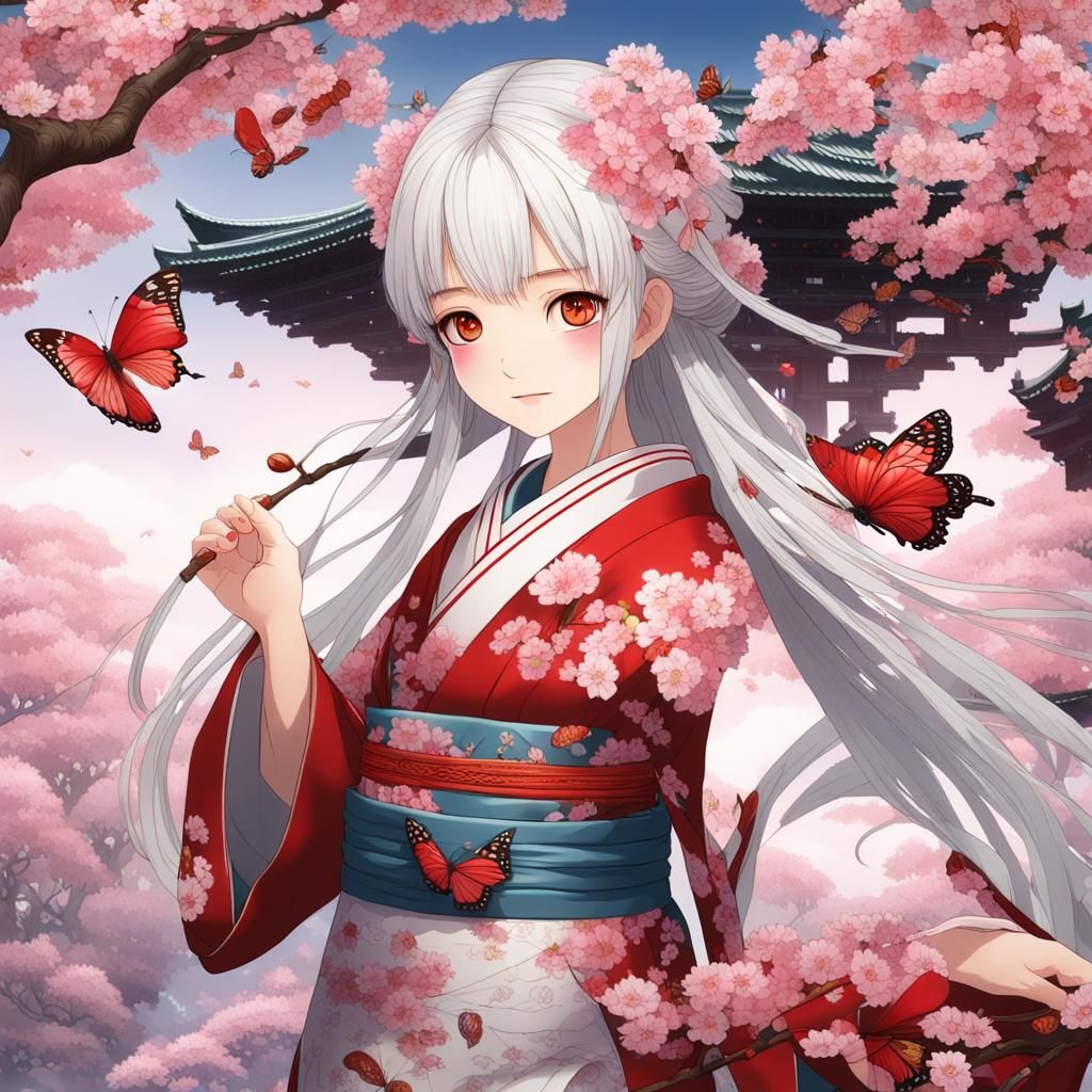Cherry Blossom Goddess in Detailed Kimono