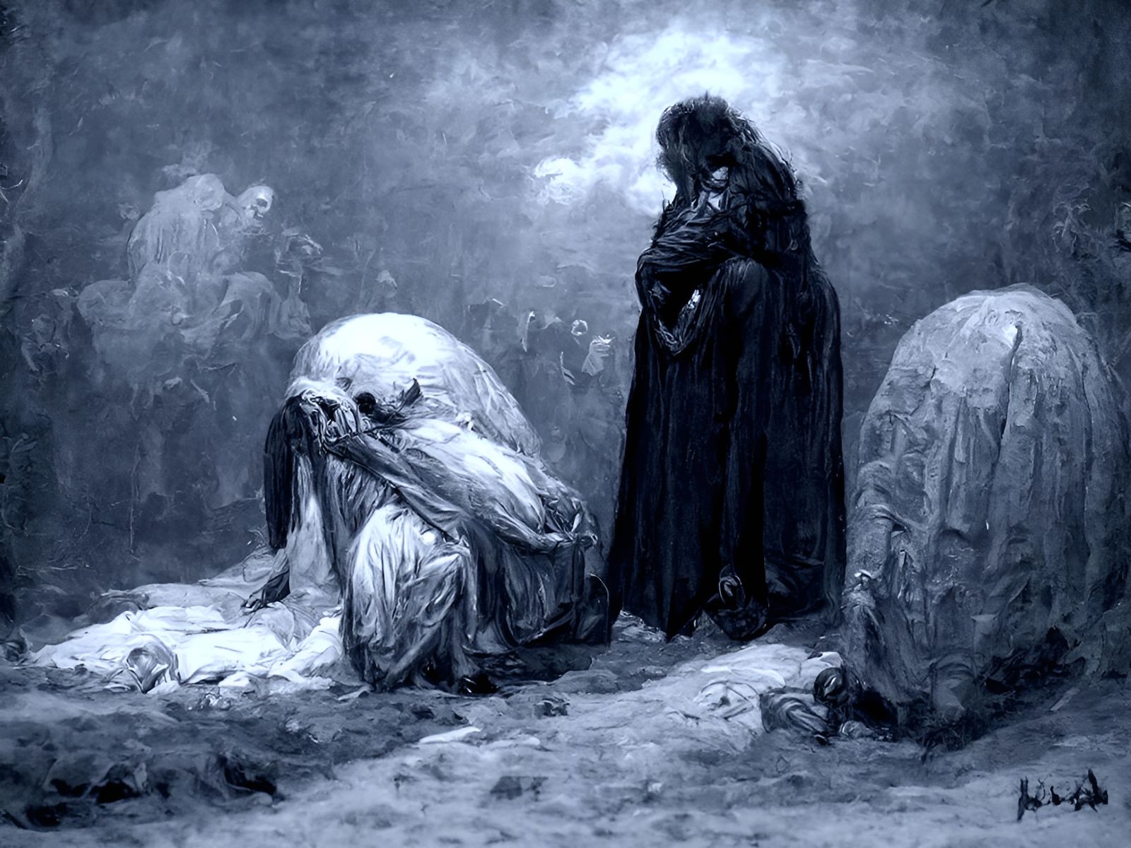 Mourning Horror in Engraving Style
