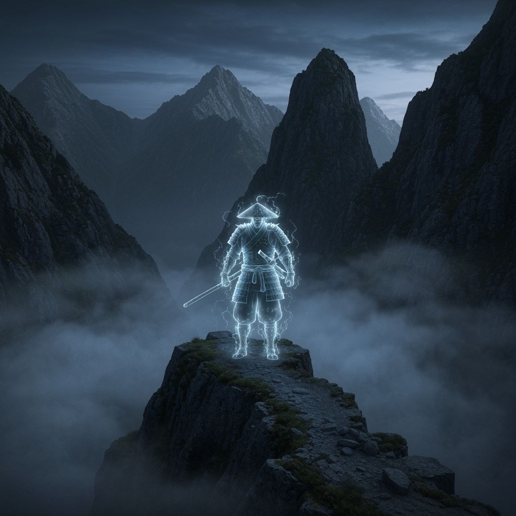 Ghostly Samurai Appears in Misty Twilight Mountains