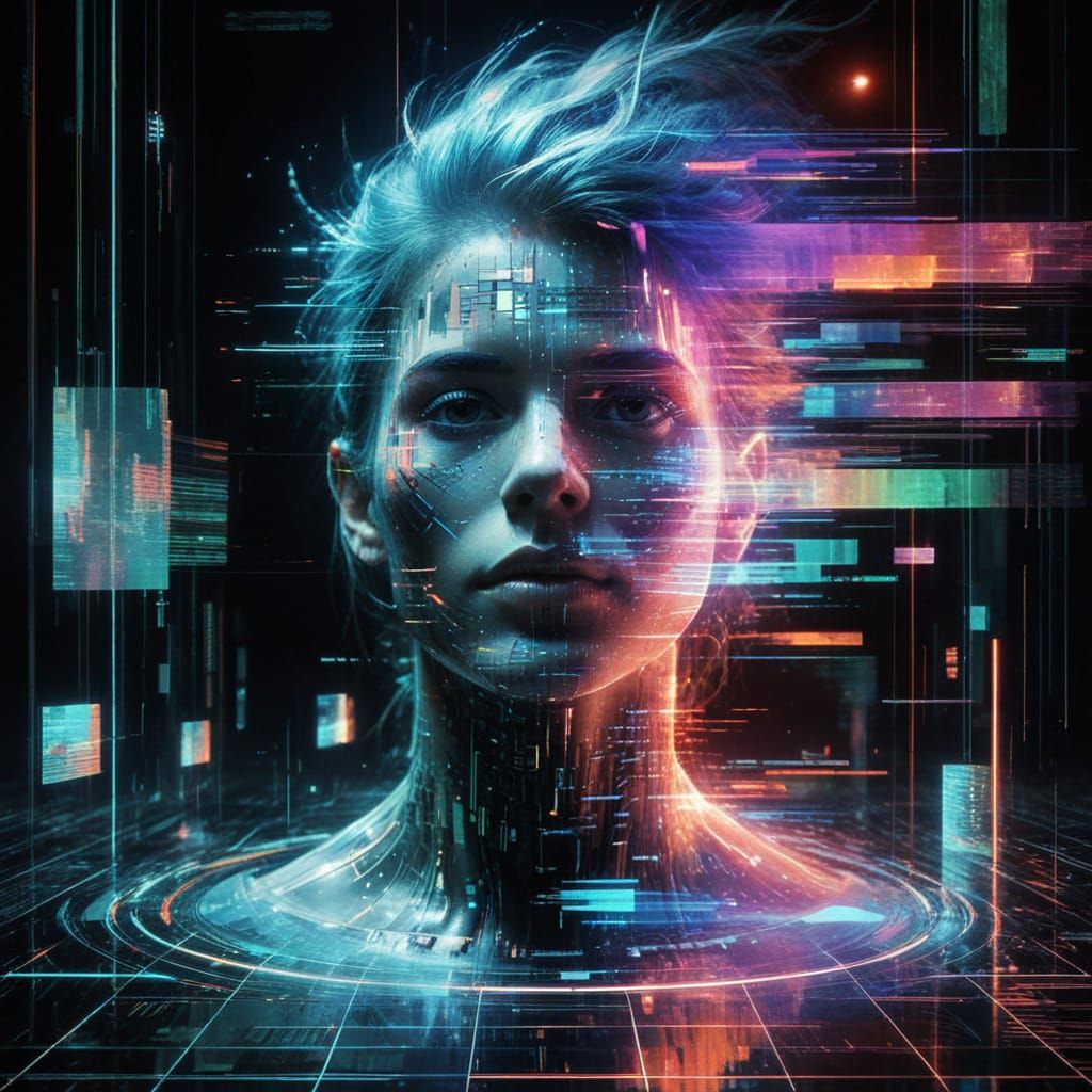 Futuristic Glitch Portrait of Digital Transformation