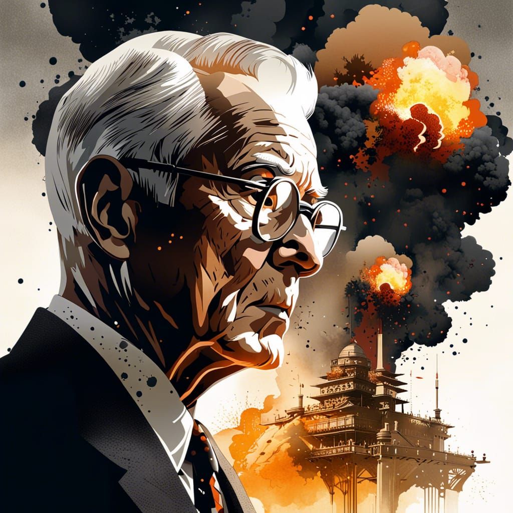 WW2 Double Exposure Portrait with Atomic Explosion