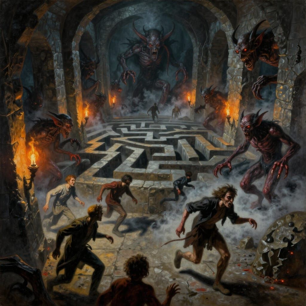 Nightmarish Labyrinth Escape Oil Painting