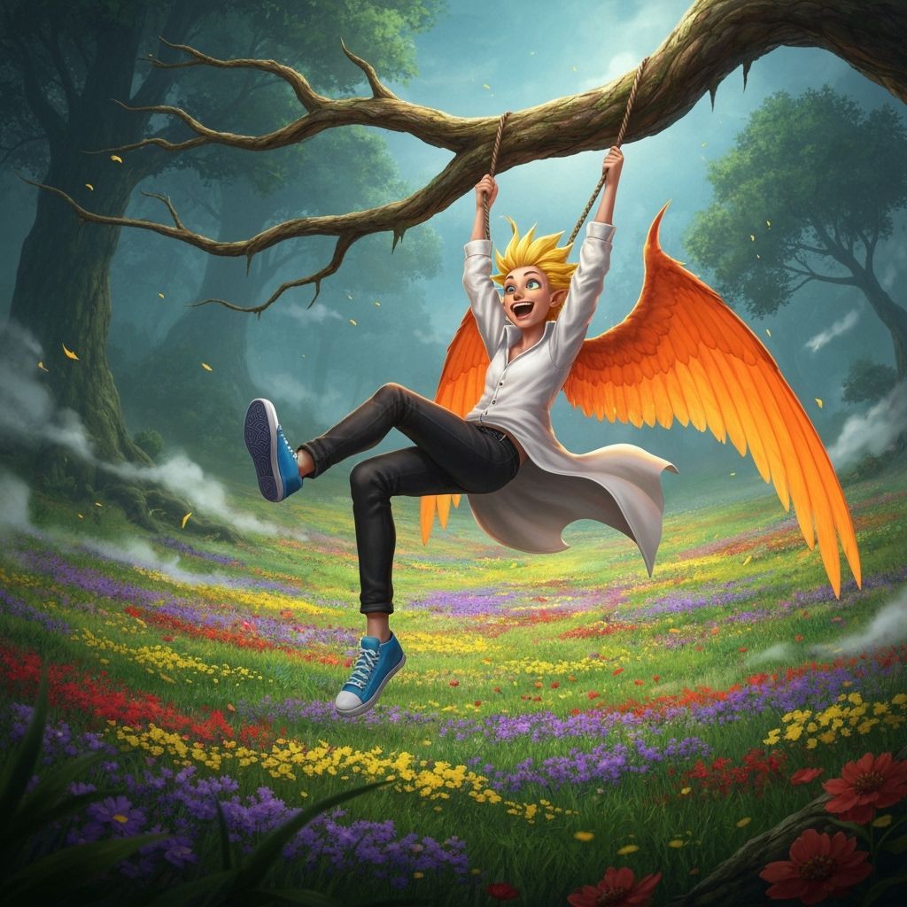 Nephilim with Neon Hair and Wings in Fantasy Art