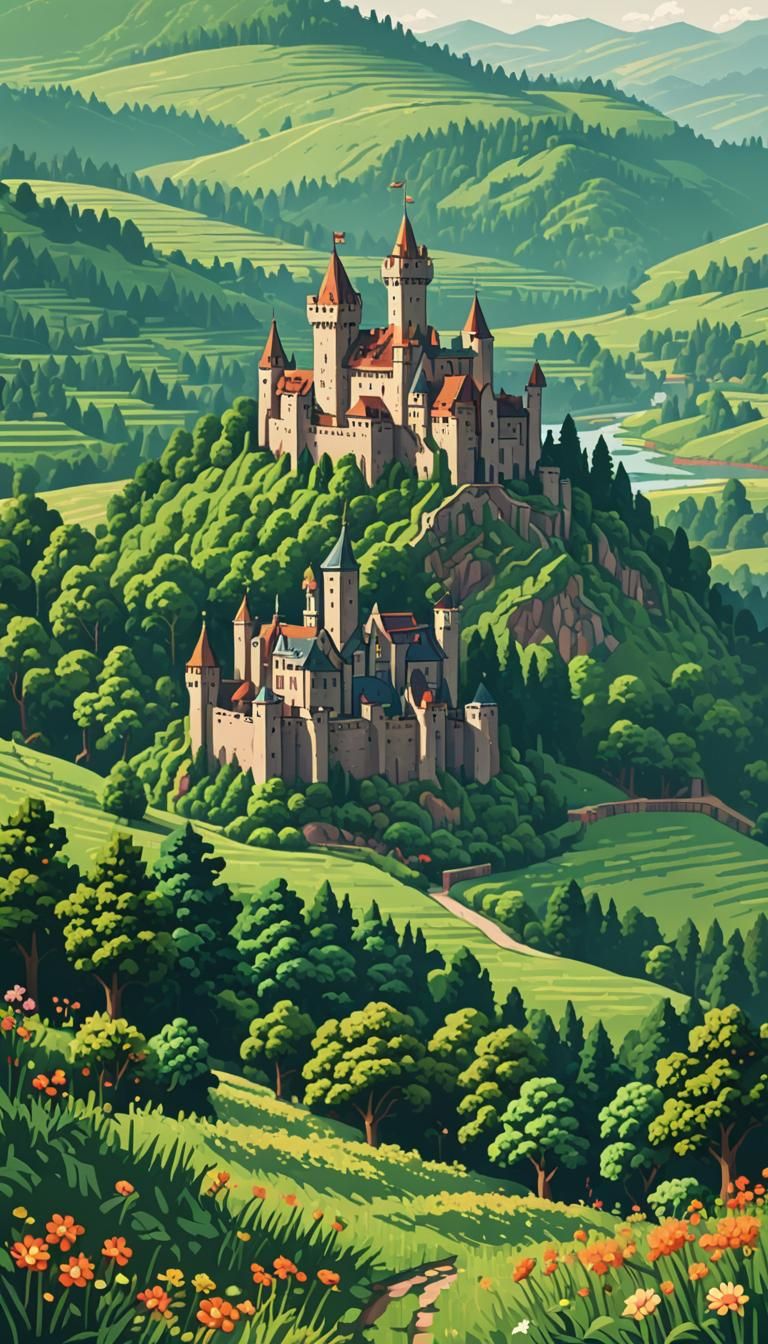 Nostalgic 8-Bit Pixel Art Medieval Castle Landscape