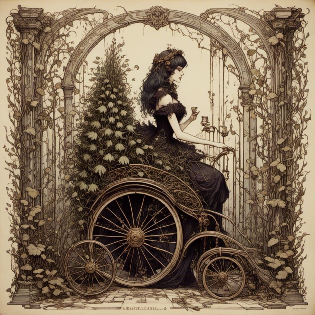 Surreal Handbike with Horsetail and Houndstooth Textures