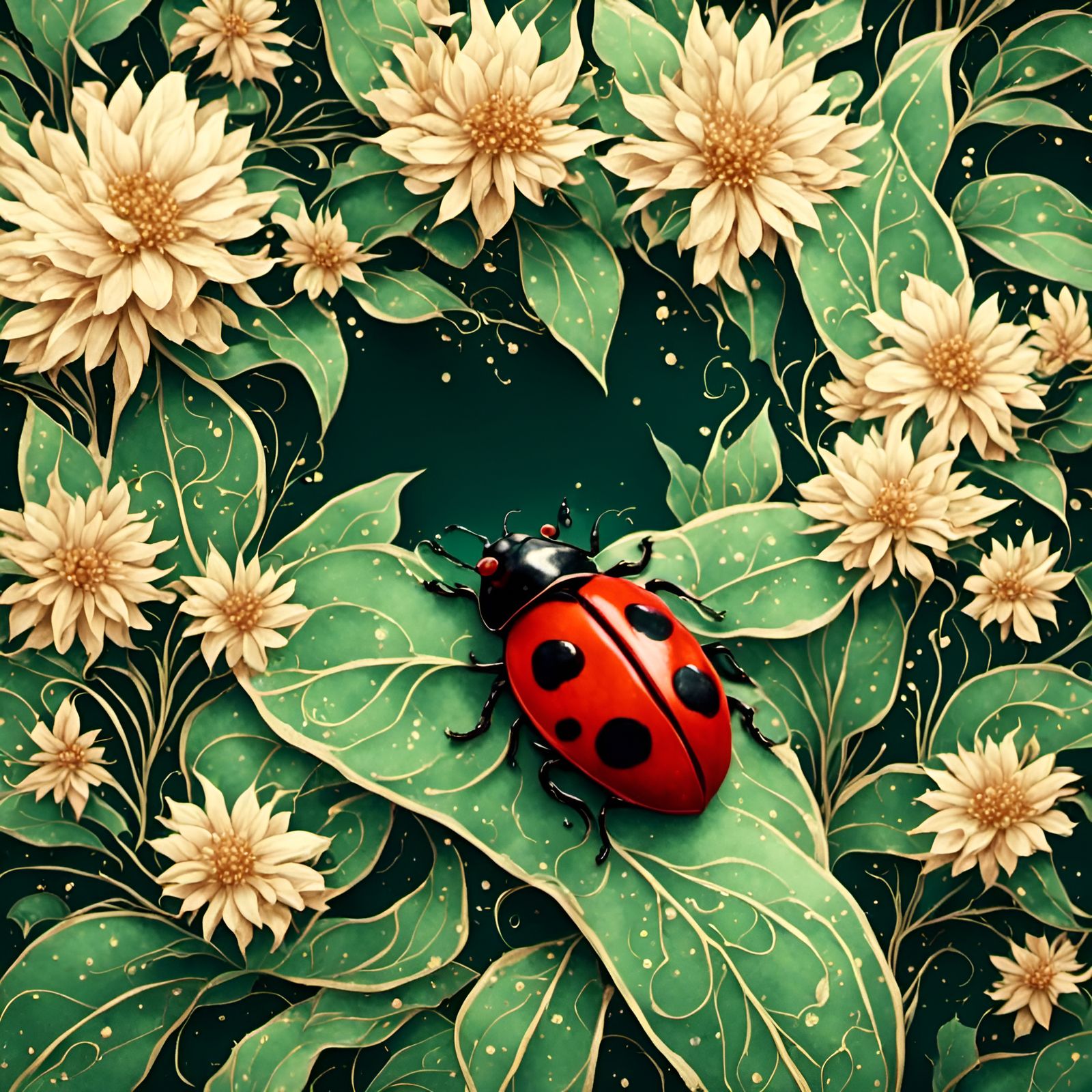 Golden Ladybug Portrait in 2D Style