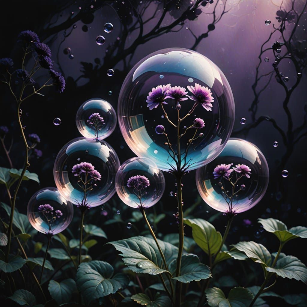 Ethereal Plant in Iridescent Bubbles