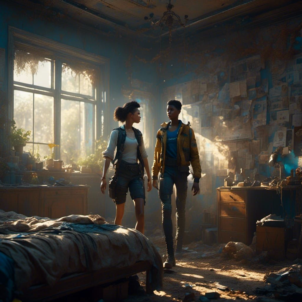 Woman Leads Man to Bedroom in Cyberpunk Style