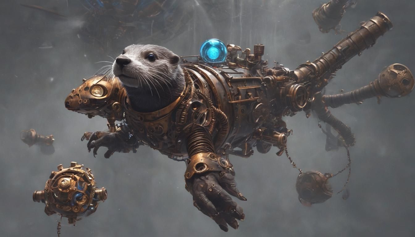 Steampunk Space Otter in Zero Gravity