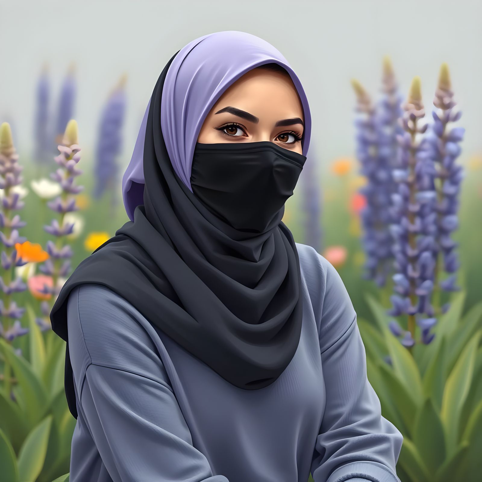 Beautiful Hijabi Woman in Botanic Garden Portrait