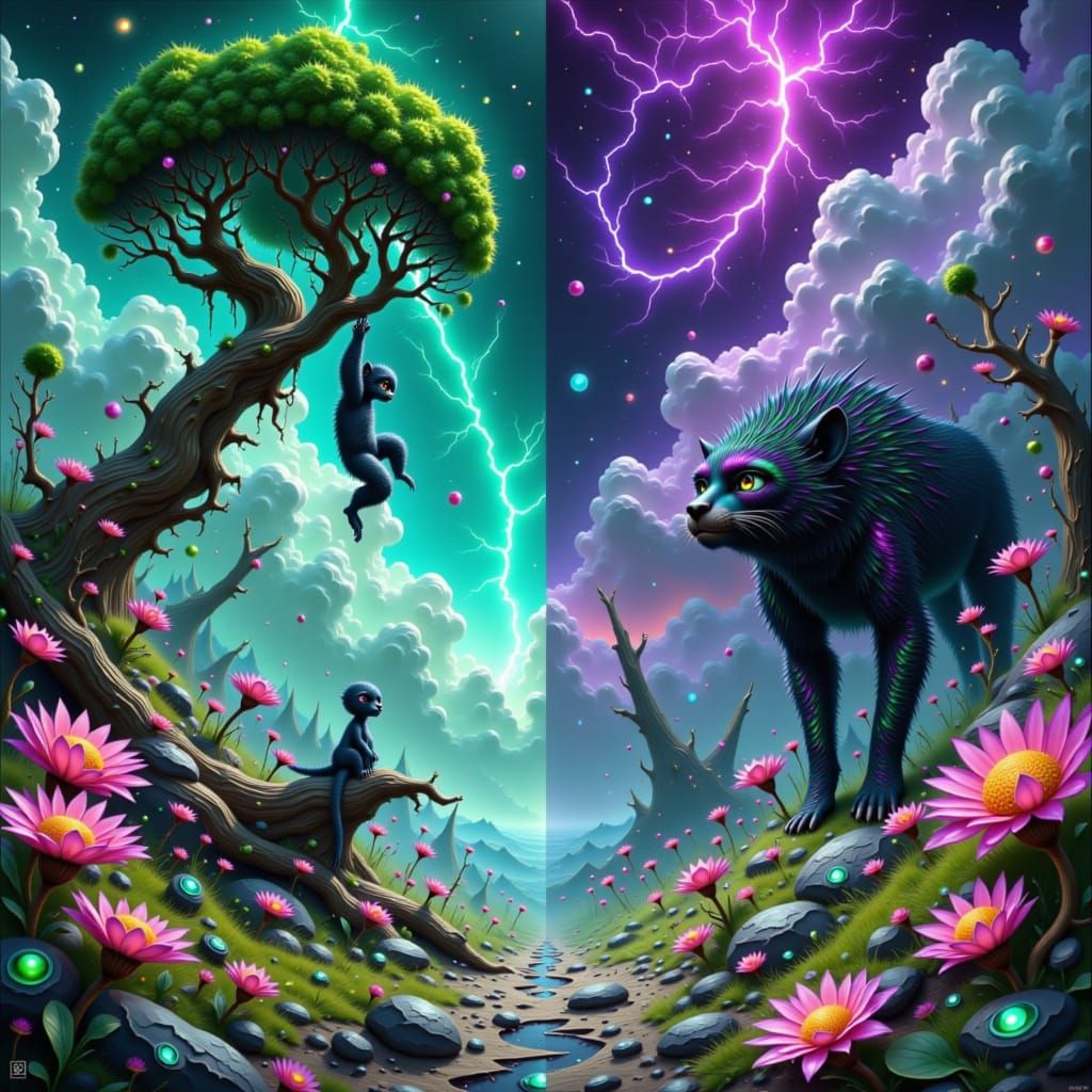 Tree Split by Lightning in Dystopian Fantasy Art