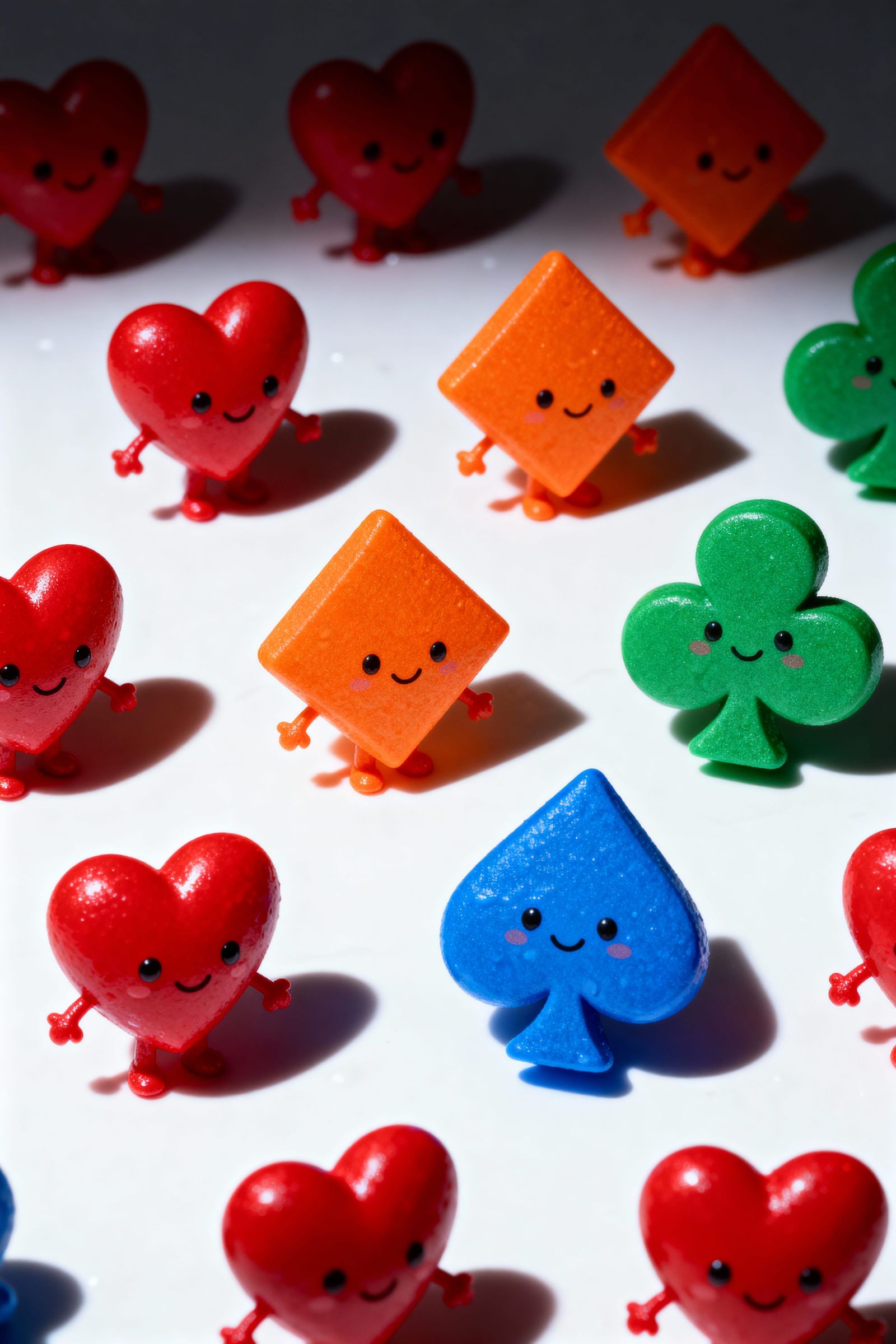 Cute Heart, Diamond, Club, Spade Creatures in Splash Art Sty...