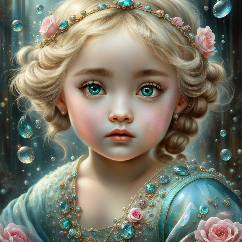 Radiant Baby Girl Portrait with Broken Glass Effect