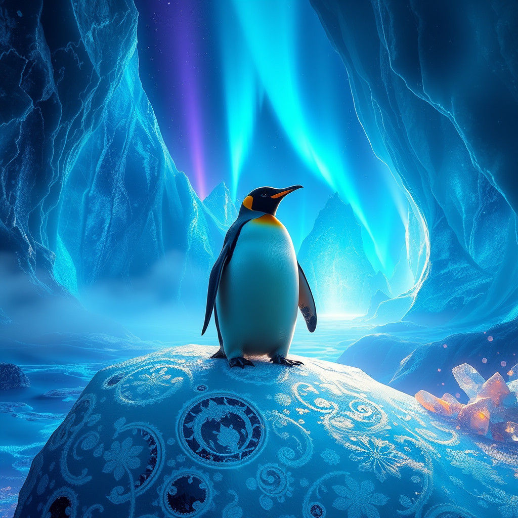 Regal Penguin in Aurora Borealis Dreamscape