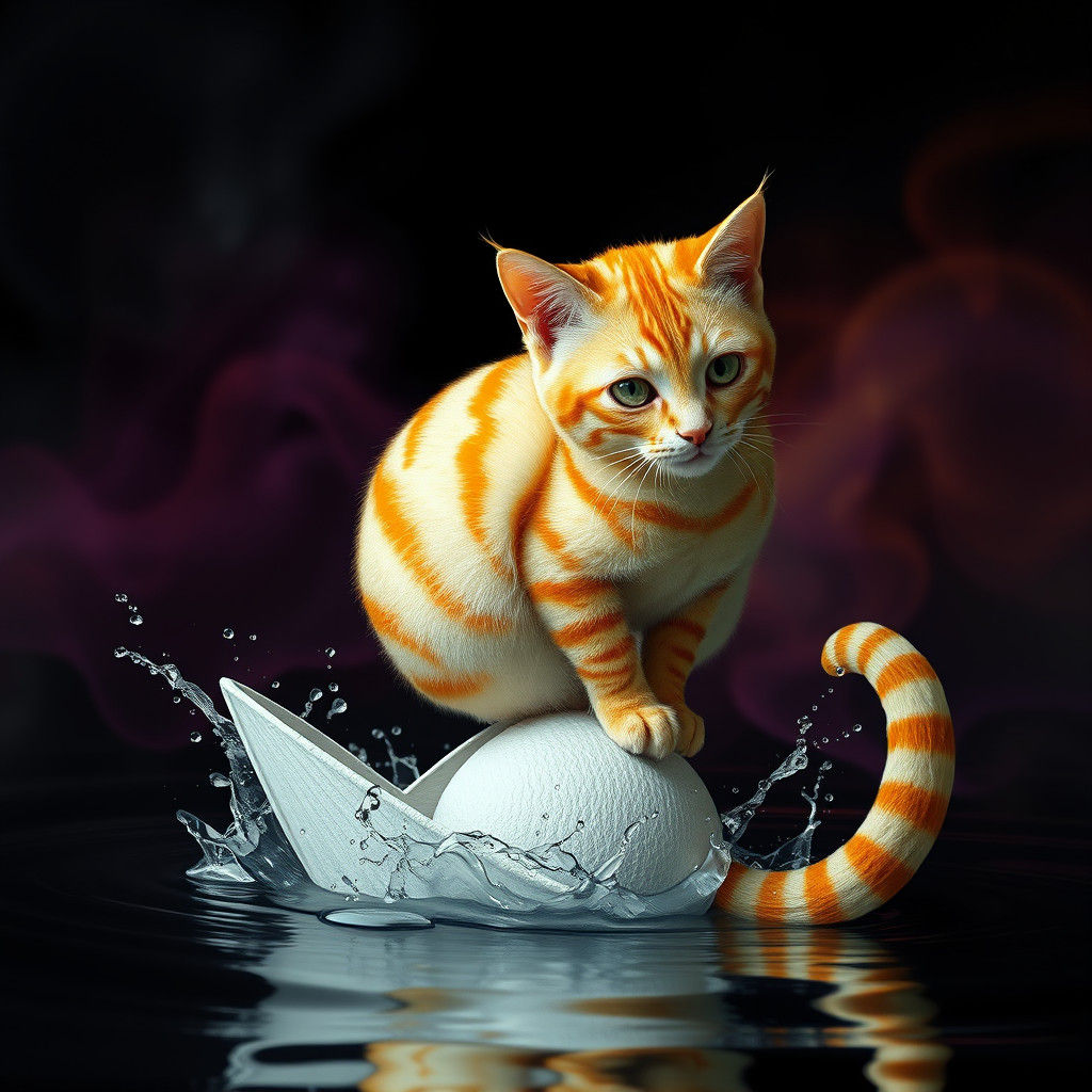 Hyperrealistic Cat Balancing in a Colorful Dreamscape