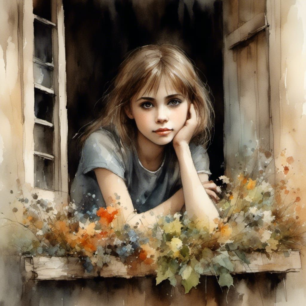 Watercolor Portrait of Woman with Sparkling Eyes