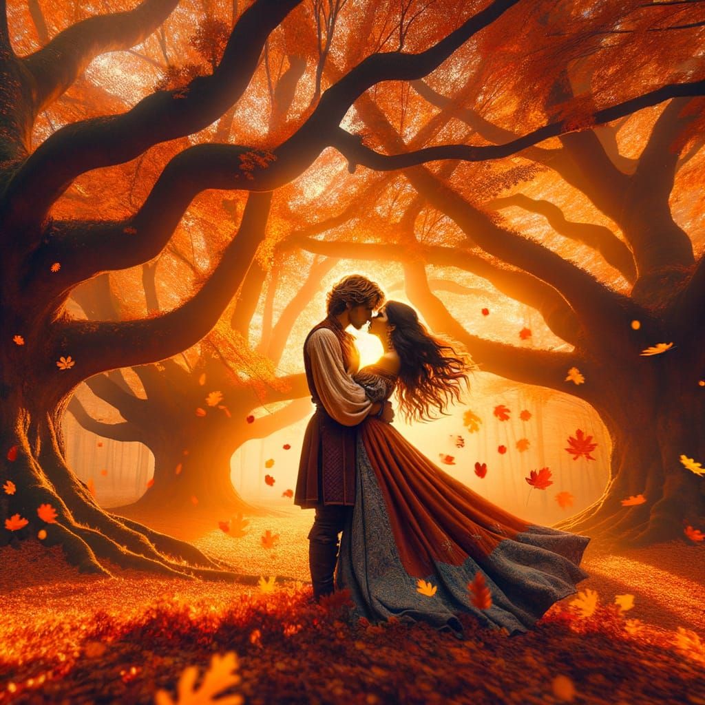 Passionate Embrace in Autumn Fantasy