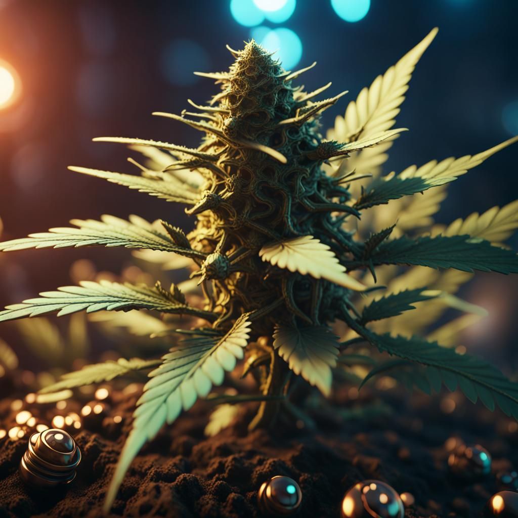 Futuristic Marijuana with Intricate Mech Details