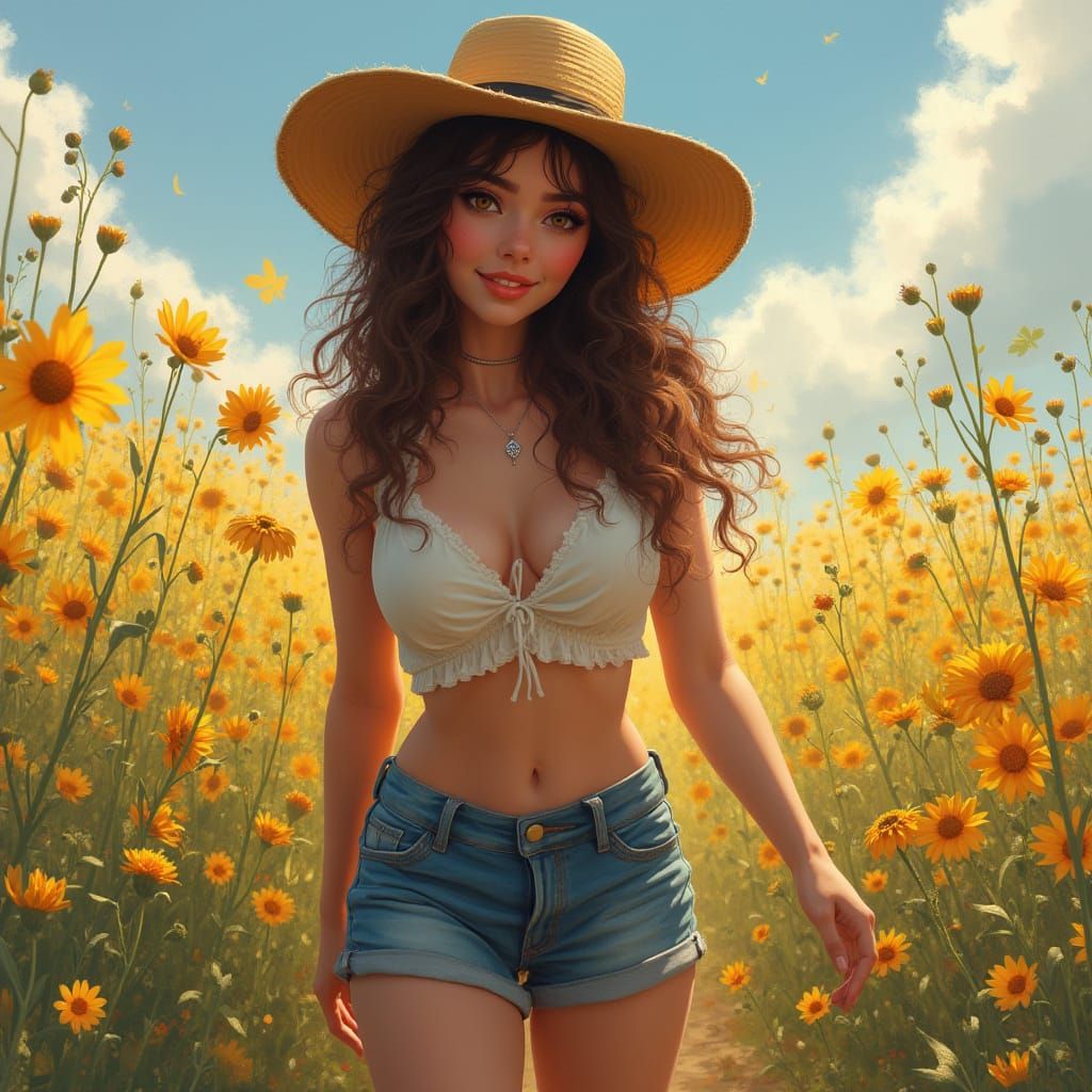 Woman in Wildflowers: Hyperdetailed Artgerm Portrait