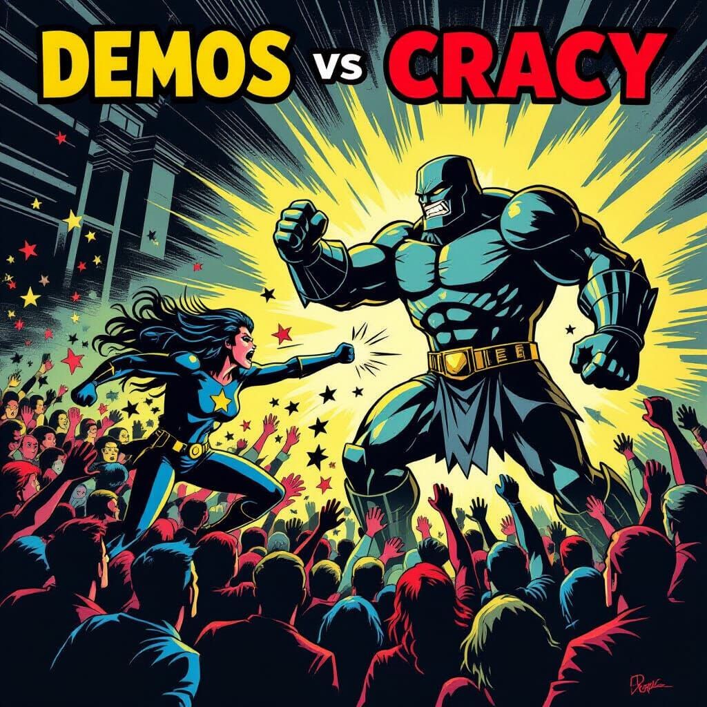 Comic Art: Crowd vs. Authority in Stylized Conflict