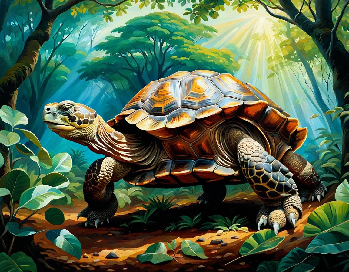 Galapagos Giant Tortoise Oil Painting