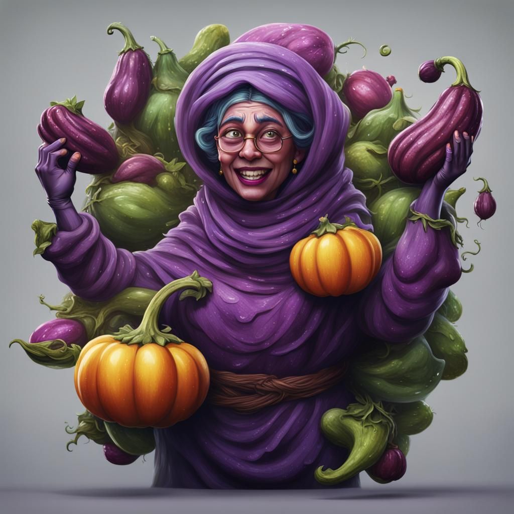 Eggplant woman in funny style