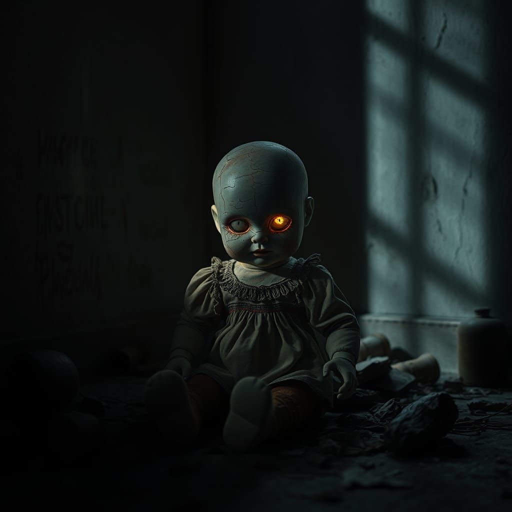 Haunting Porcelain Doll in Abandoned Room
