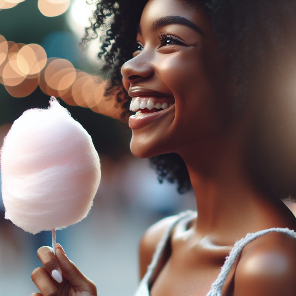 Joyful Black Girl with Fairy Floss Portrait