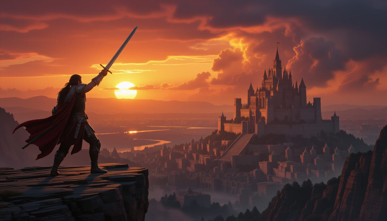 Warrior's Stand Against Crimson Sunset Kingdom