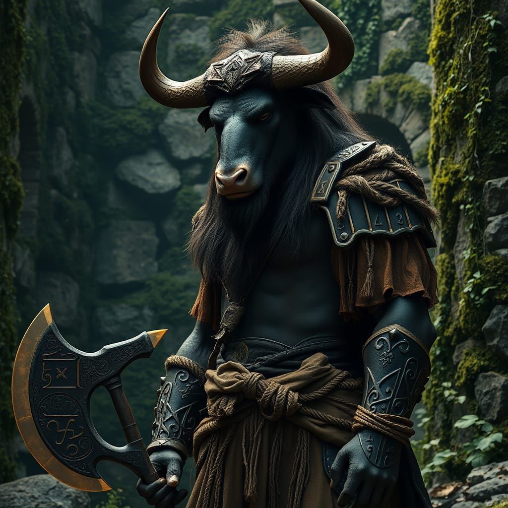 Mystical Minotaur in Contemplation, Inspired by Dark Fantasy...