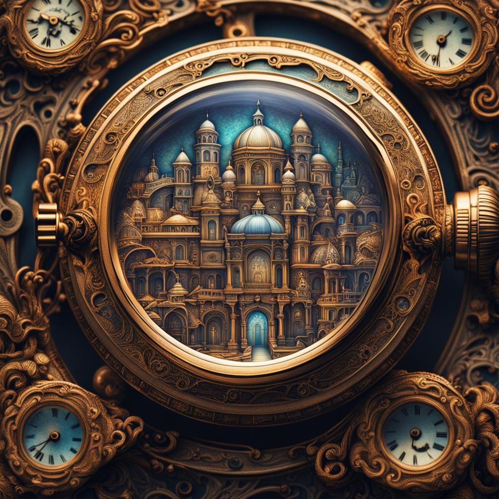 Ancient City Inside Vintage Pocket Watch: Art Nouveau