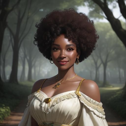 Beautiful Black Woman in Park, Hyperdetailed Portrait