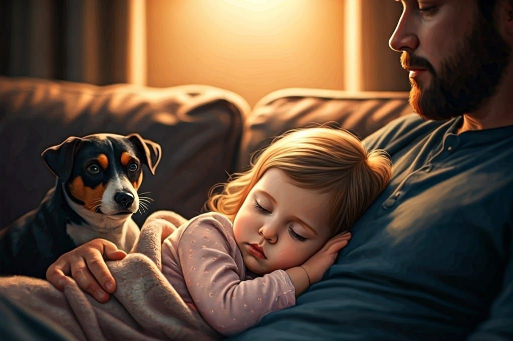 Cozy Family Night: Watercolor Painting of Sleeping Toddler