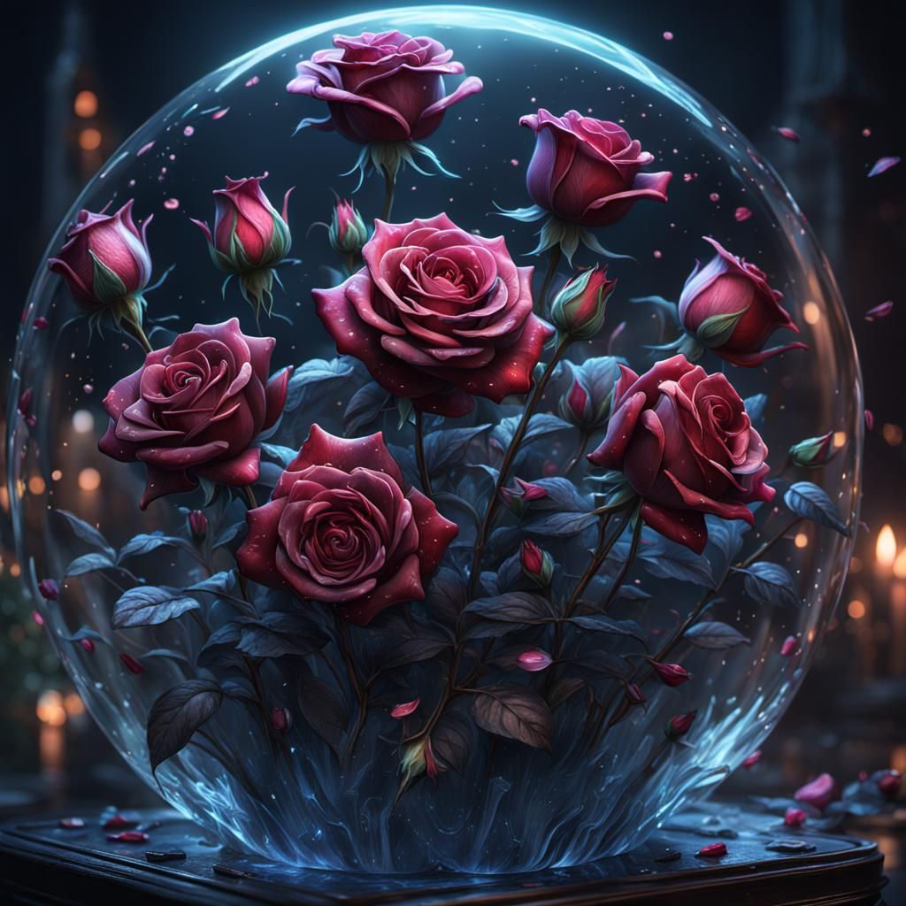 Glass Night Roses: Detailed Matte Painting