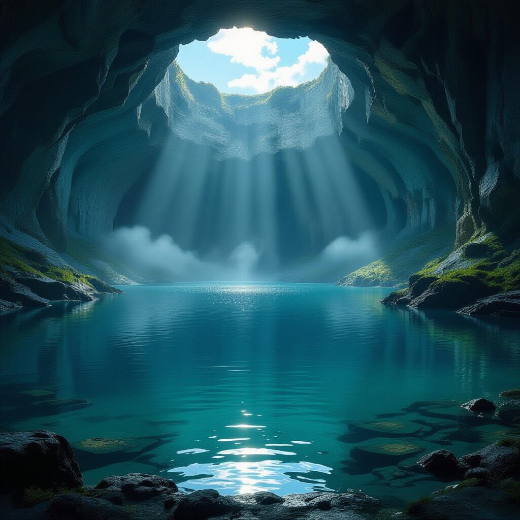 Underground Lake in Vast Cavern, Digital Concept Art