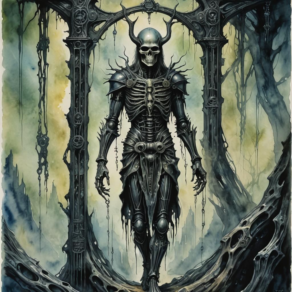 The Hanged Man in Dark, Industrial Watercolor Style