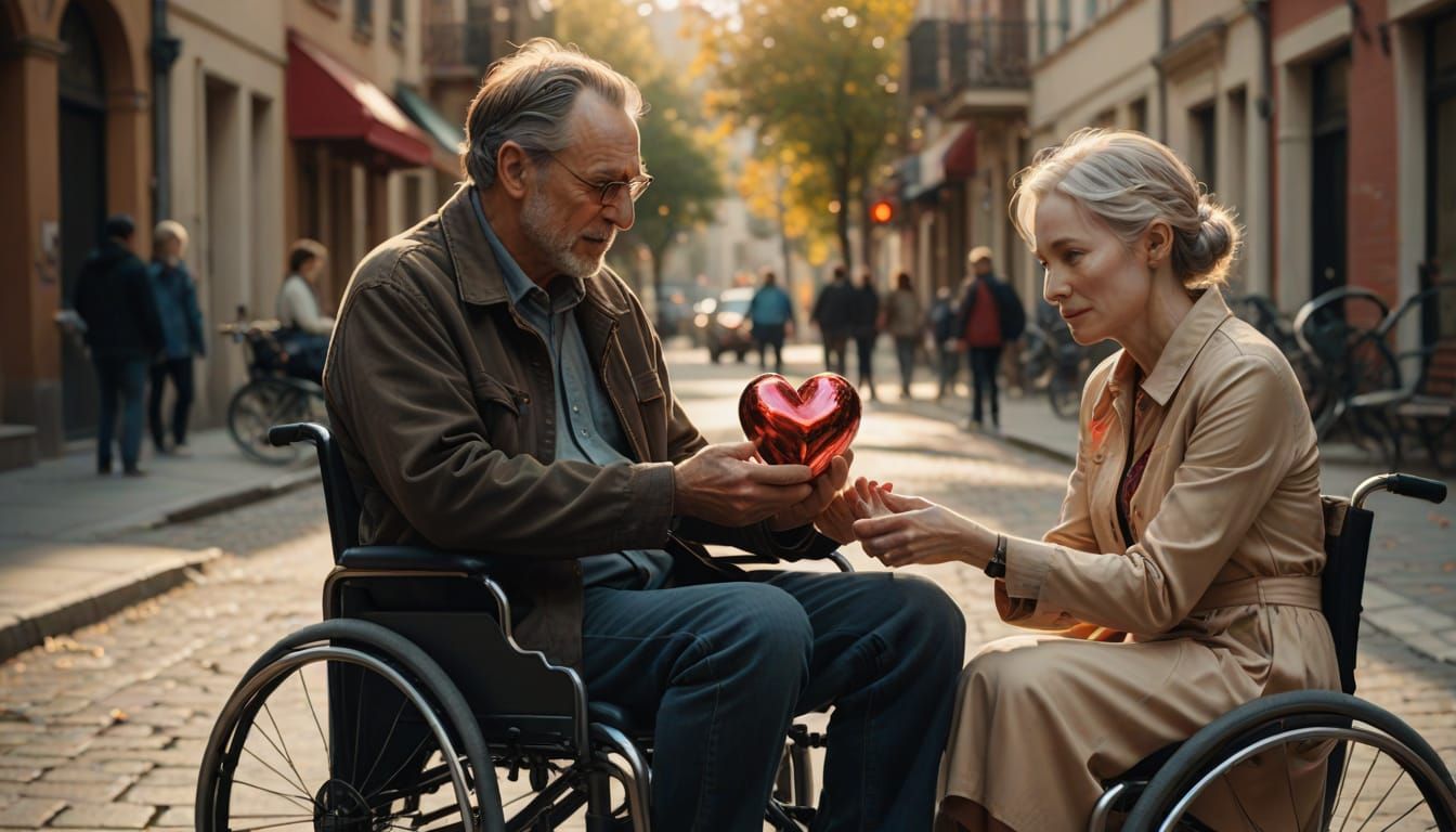 Man Offers Heart to Woman: Hyperrealistic Digital Art