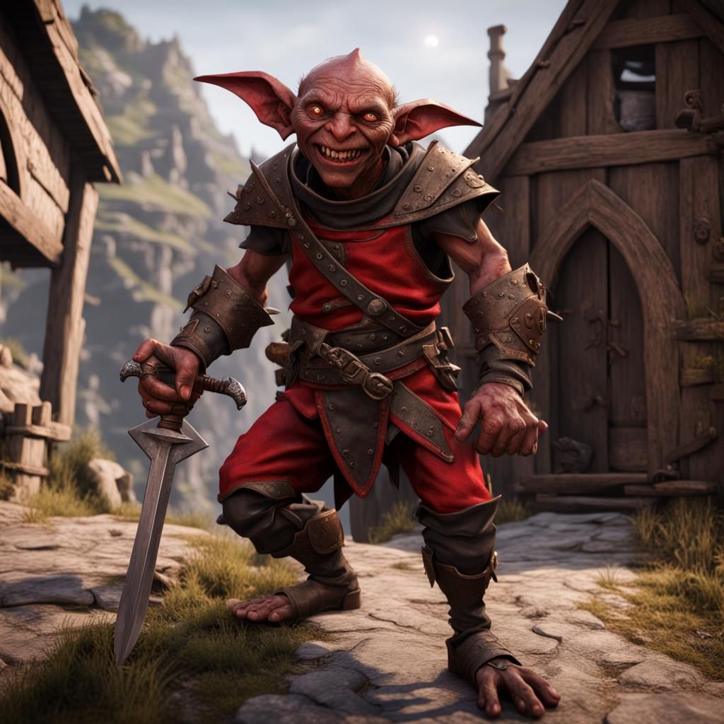 Detailed Goblin with Daggers in Red Armor