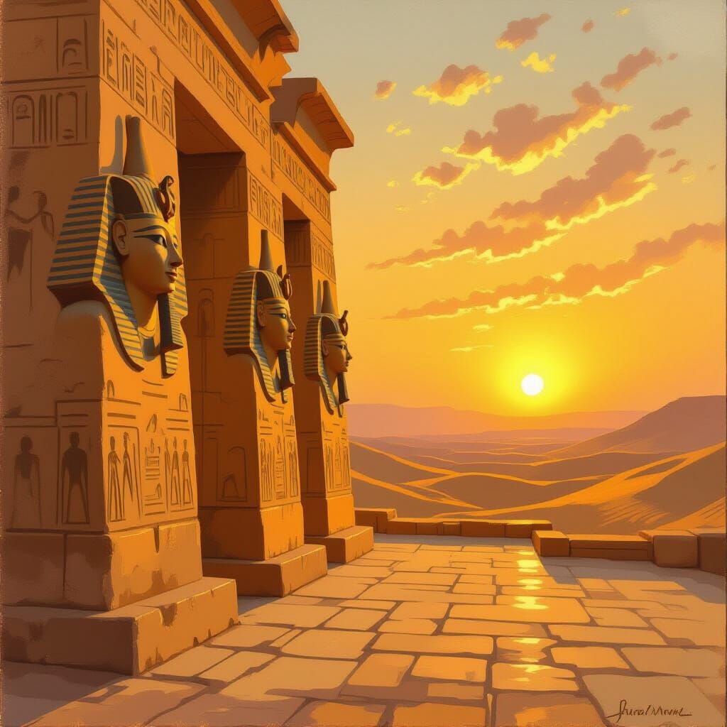 Impressionist Egyptian Temple at Sunset