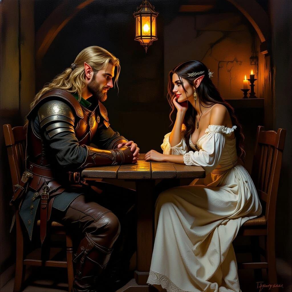 Elven Couple's Tavern Date in Warm Candlelight