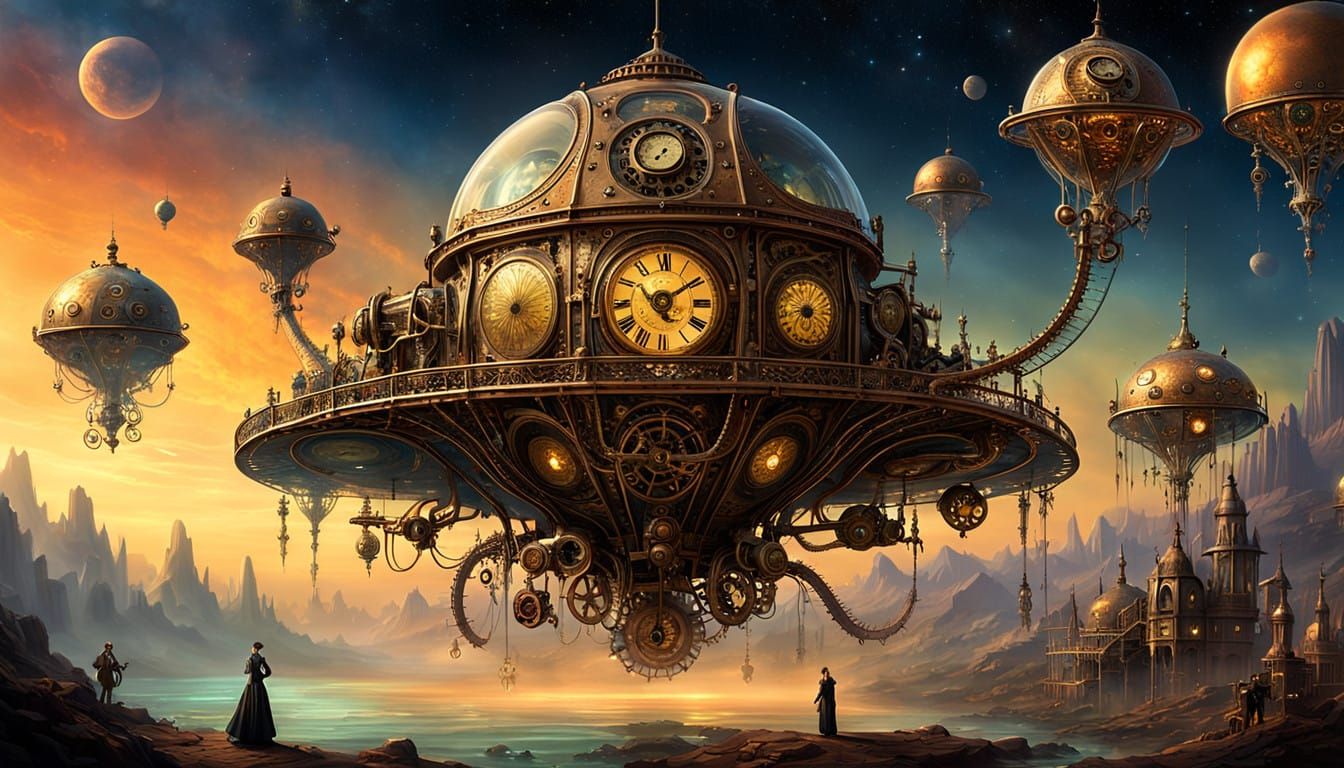 Steampunk Aliens Waltz in Golden Light of a Setting Star