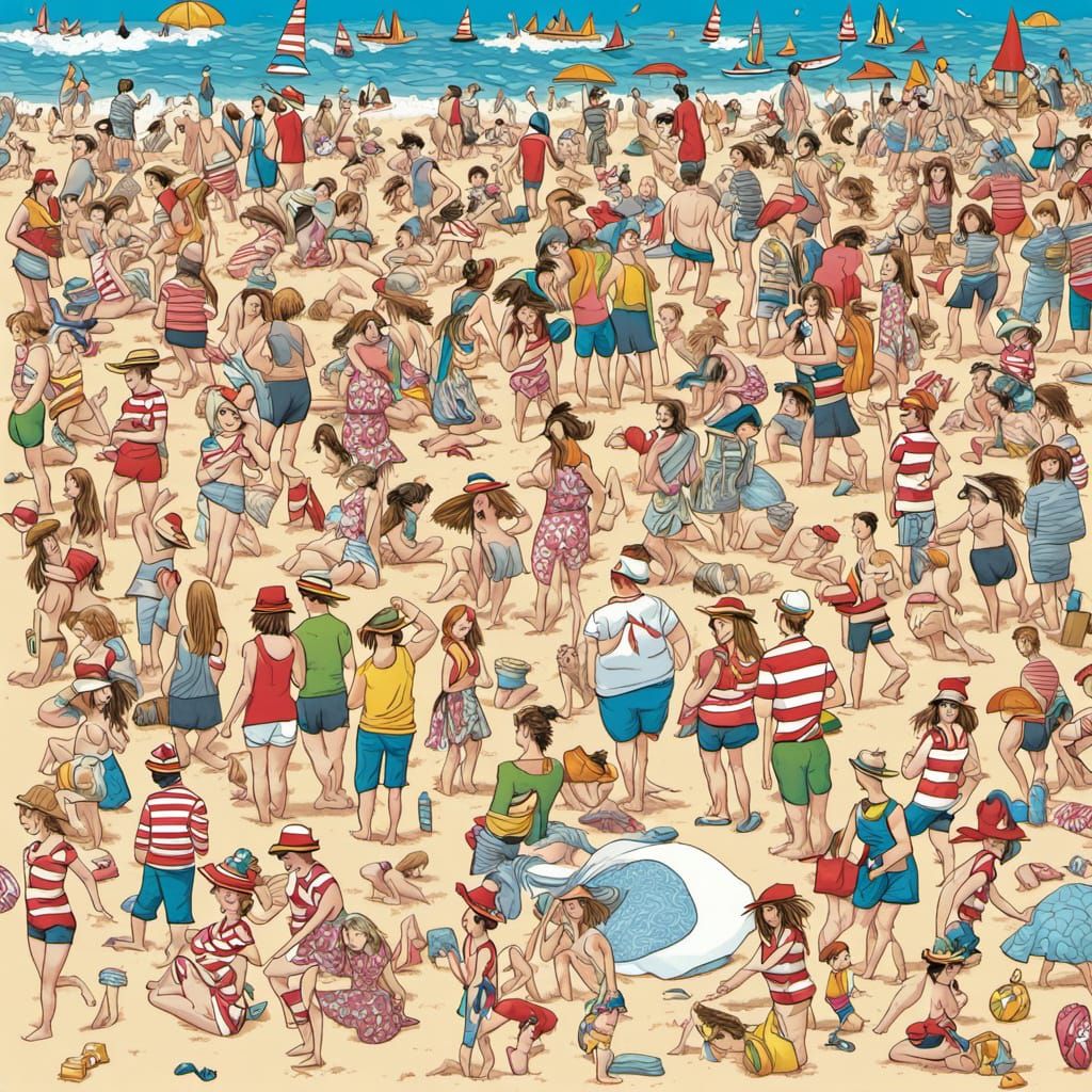 Detailed Beach Scene in Where's Wally Style