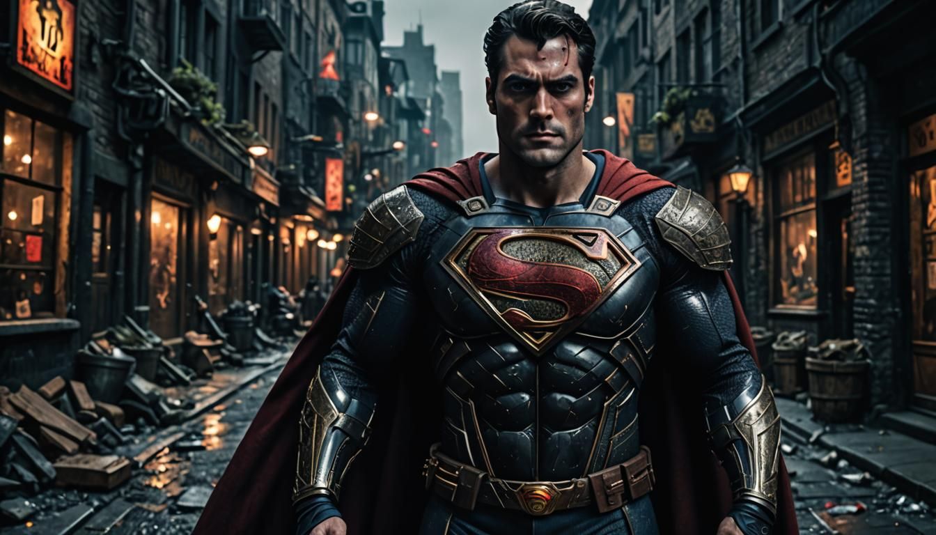 Grimdark Noir Superman in Medieval Armor